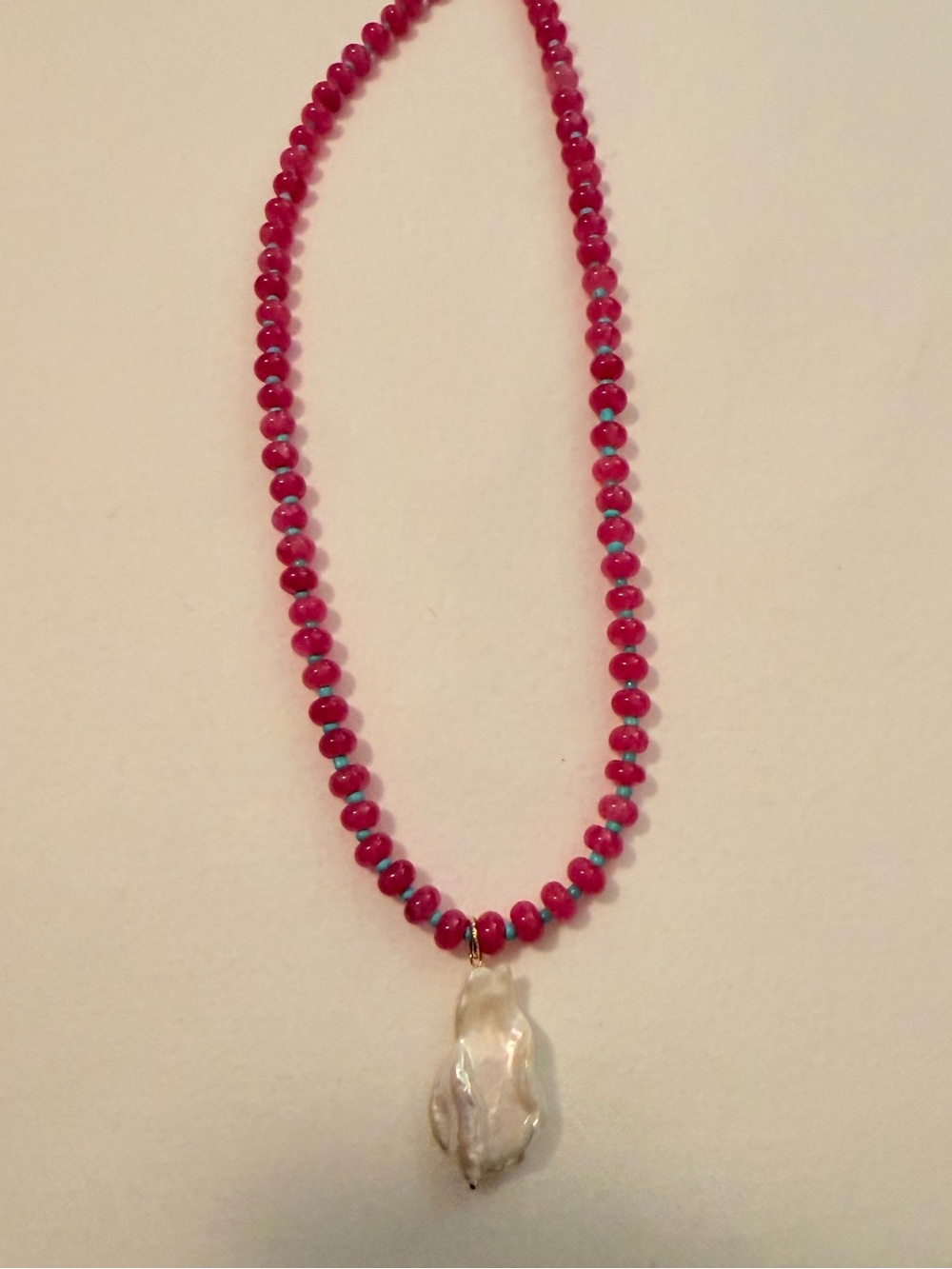 Vibrant Pink Beaded Necklace with Freshwater Pearl Pendant